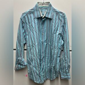 Bugatchi Aqua and Black Striped Shirt